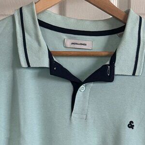 Jack & Jones S/S Navy Tipped Mint Green Cotton Polo Shirt, XL (XXL)